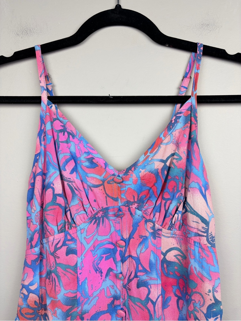 NWT Wild Fable Floral Tiered Mini Dress XXS Pink Blue Button Front Boho - Picture 2 of 9